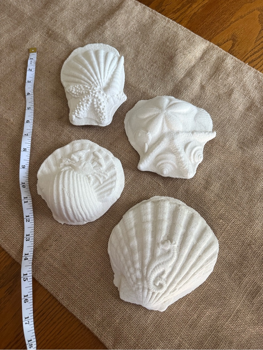 Set of 4 White Decorative Shell Plaques - Coastal Wall Accents